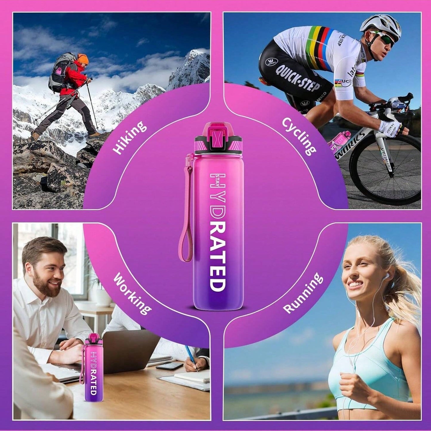 QLUR 32oz Motivational Bottle - Purple Rose