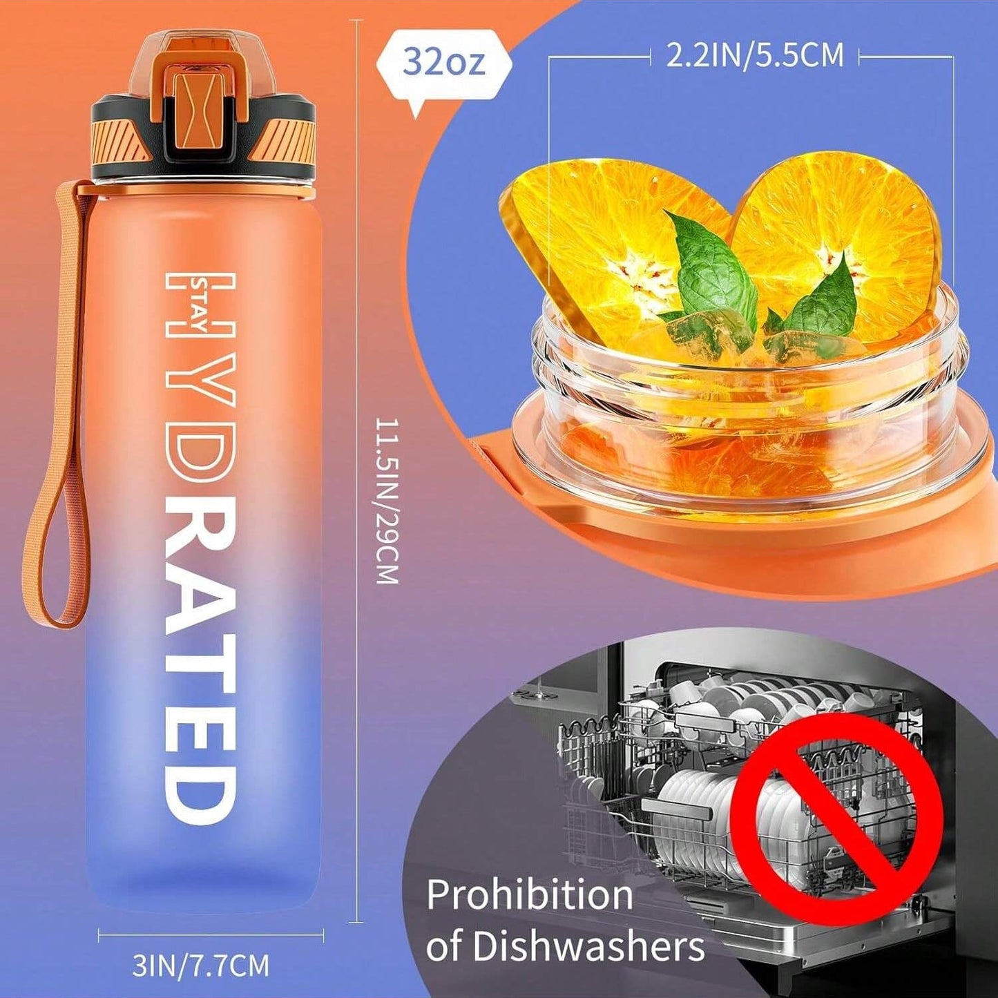 QLUR 32oz Motivational Water Bottle