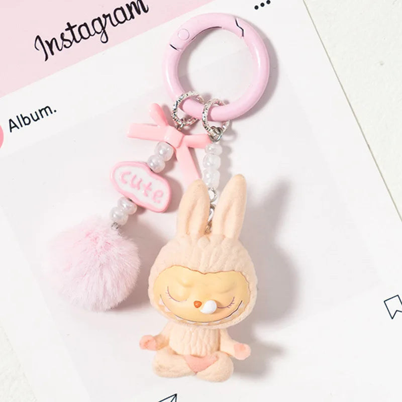 New Flocking Mini Labubu Keychain Bag Pendant