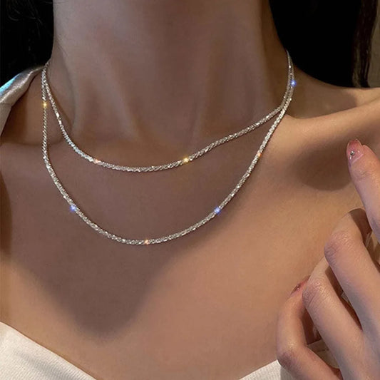 Silver Sparkling Clavicle Chain Necklace