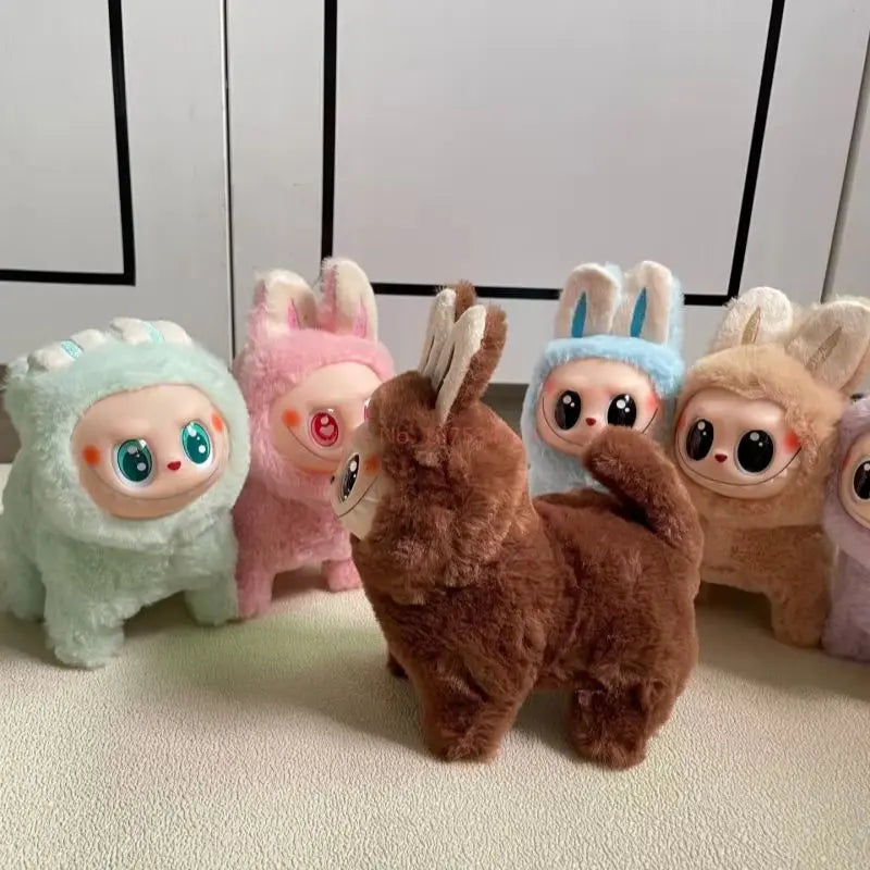 2025 Hot New Electric Labubu Dog Plush Cartoon Silicone Face Will Glow Walk And Sing Labubu Mount Children'S Toys Model Gift