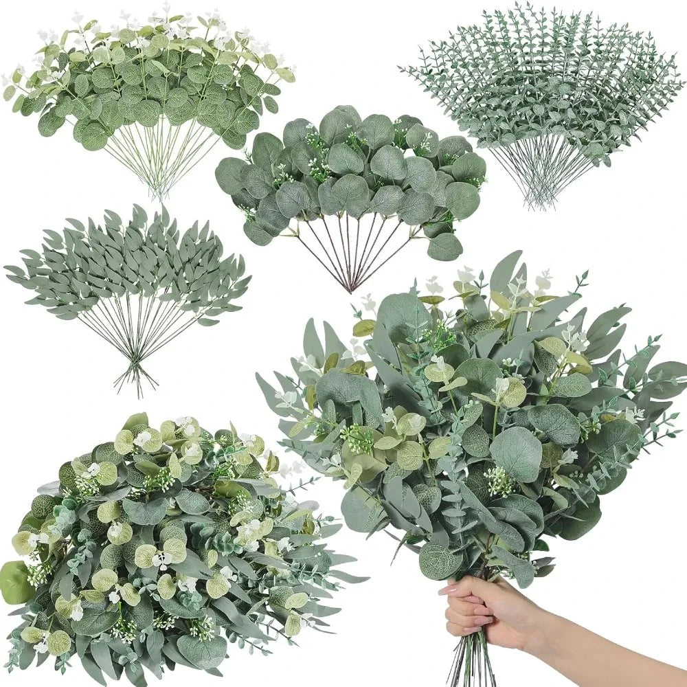 Artificial Eucalyptus Leaves Stems Set