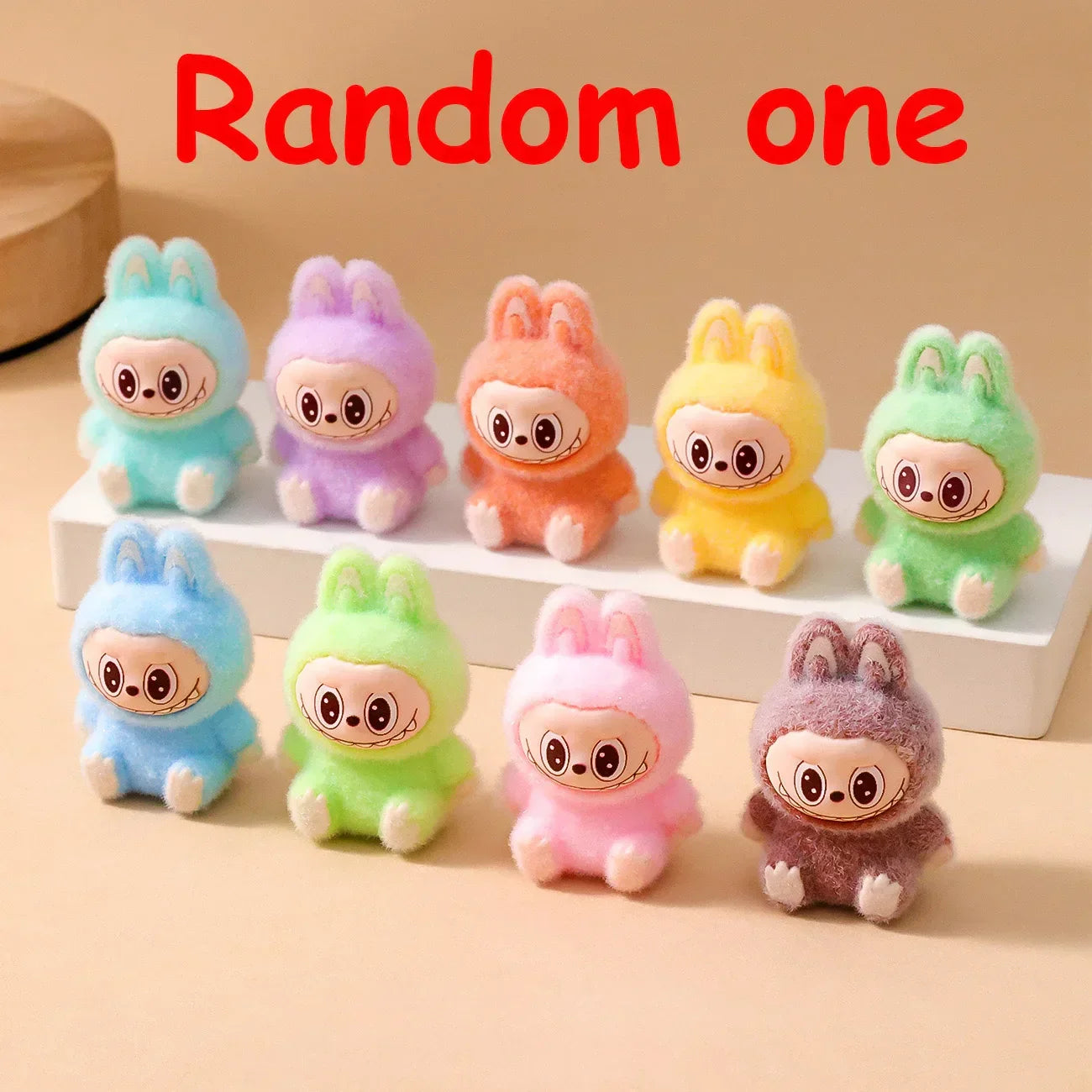 9PCS Labubu Cartoon Mini Flocking Doll Keychain