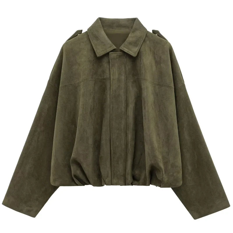 HXAO Women’s Suede Bomber Jacket