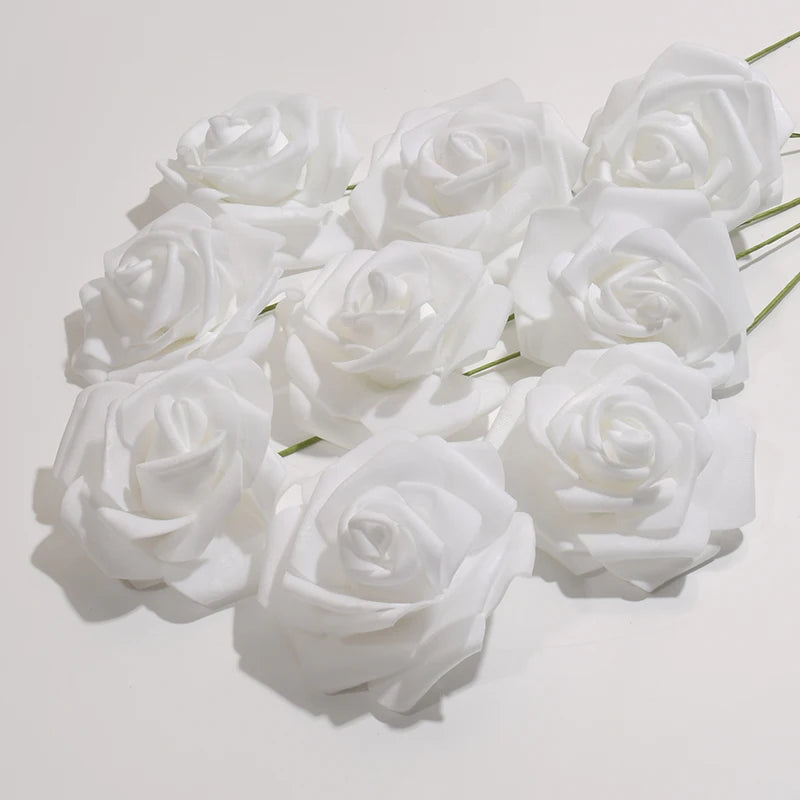 White PE Rose Flower Heads