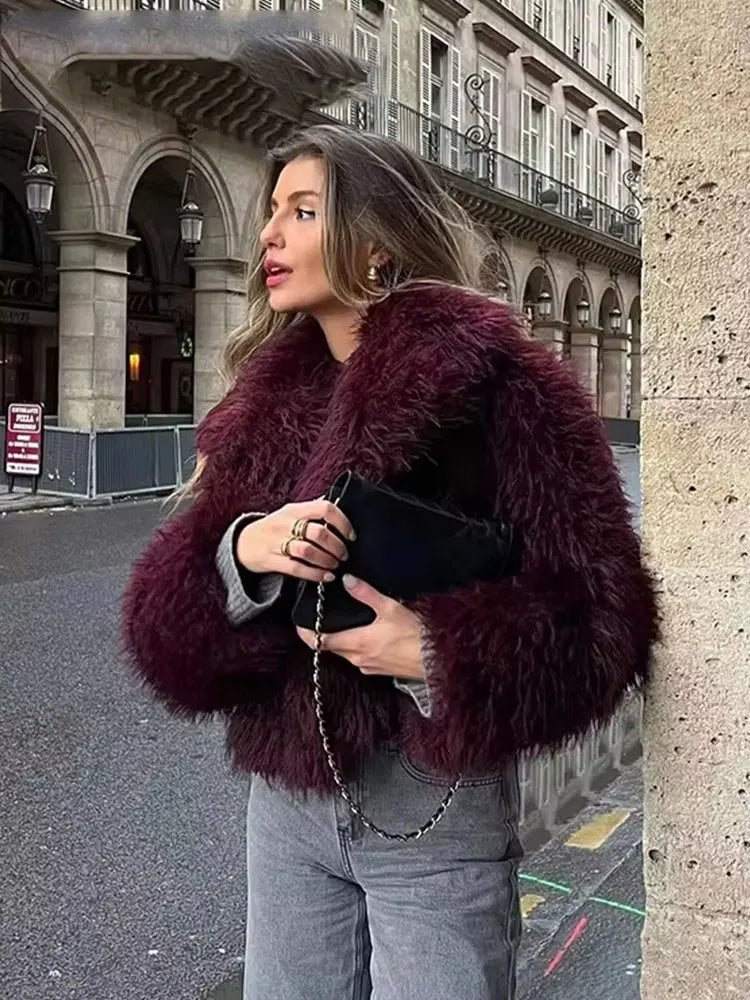 HH Women Elegant Faux Fur Coat