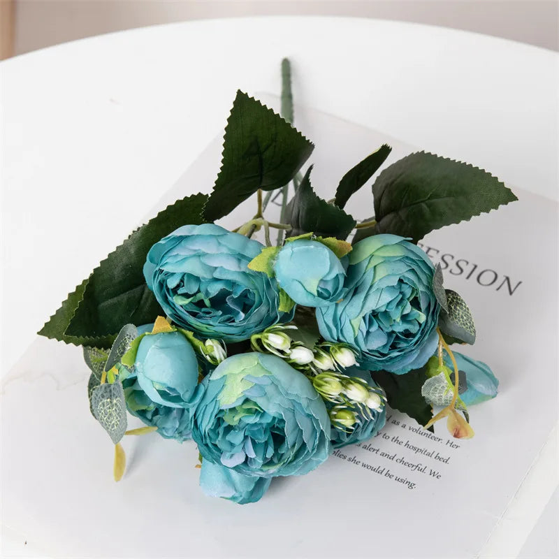 Flowers Fake Silk White Peonies