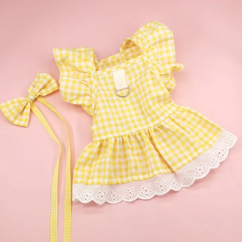 Flower Plaid Dress Pet Cat Clothes