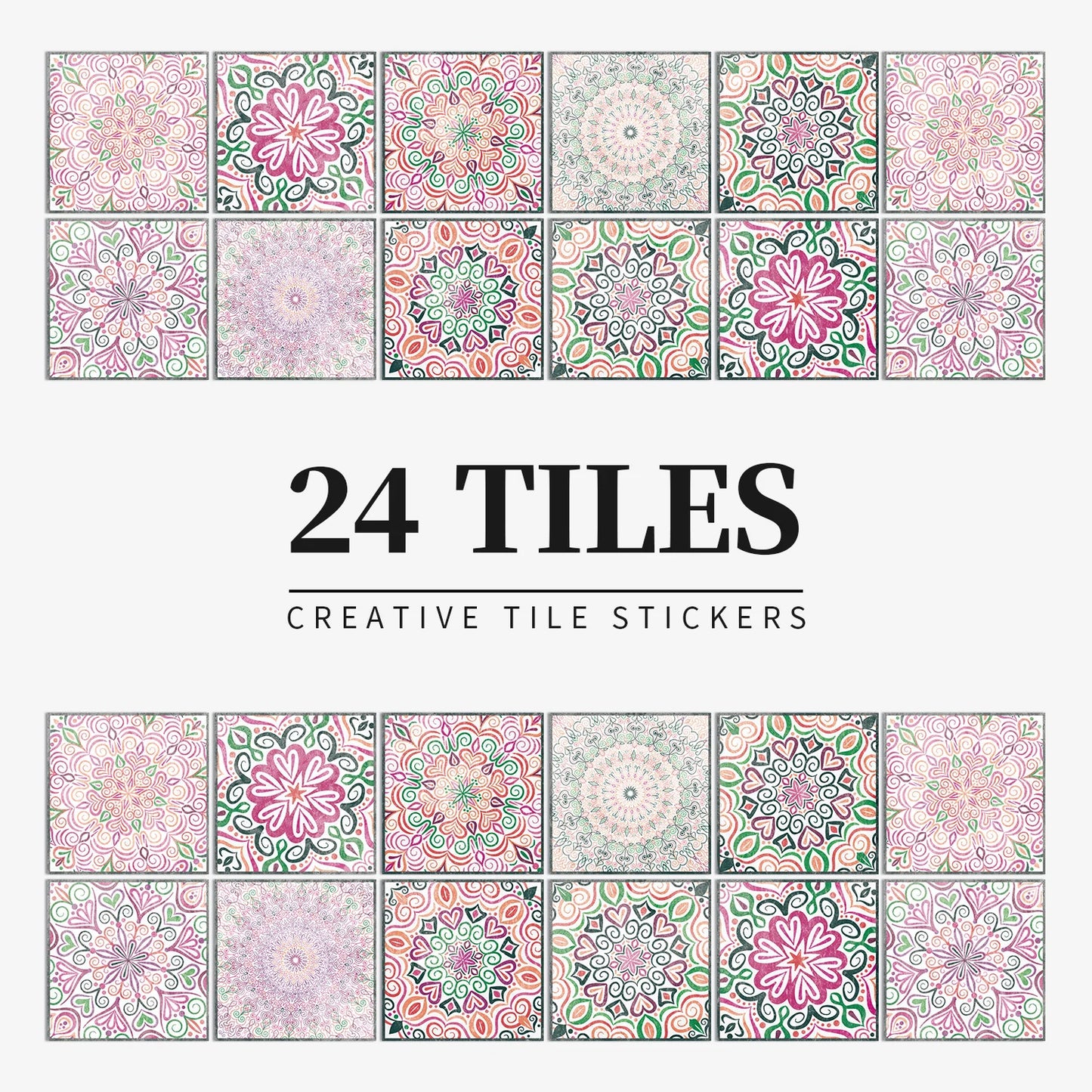 24pcs Mandala Retro Self-Adhesive Tile Stickers