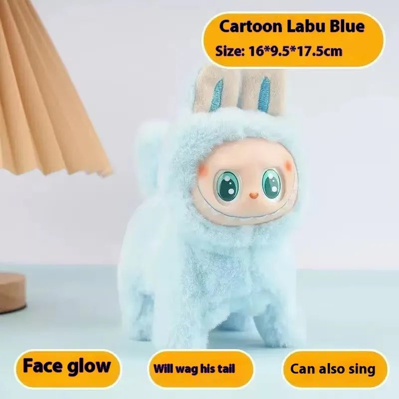 2025 Hot New Electric Labubu Dog Plush Cartoon Silicone Face Will Glow Walk And Sing Labubu Mount Children'S Toys Model Gift