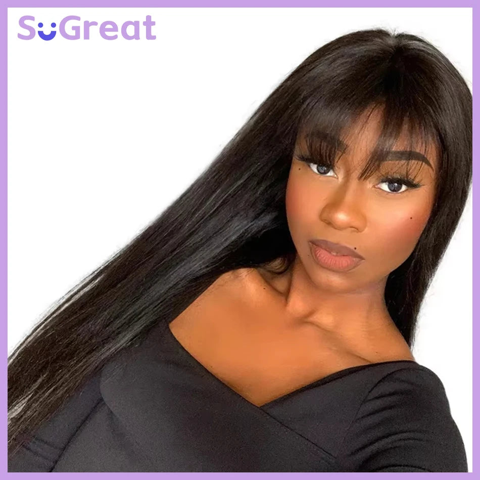 Straight Human Hair Wig with Bangs