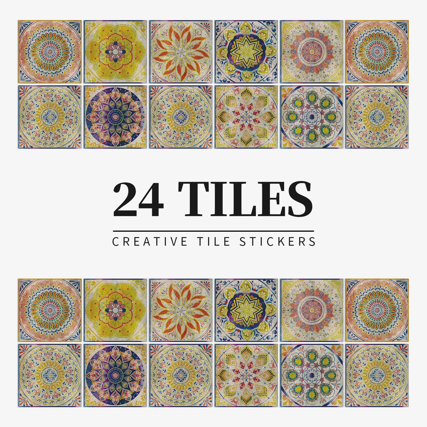24pcs Mandala Retro Self-Adhesive Tile Stickers