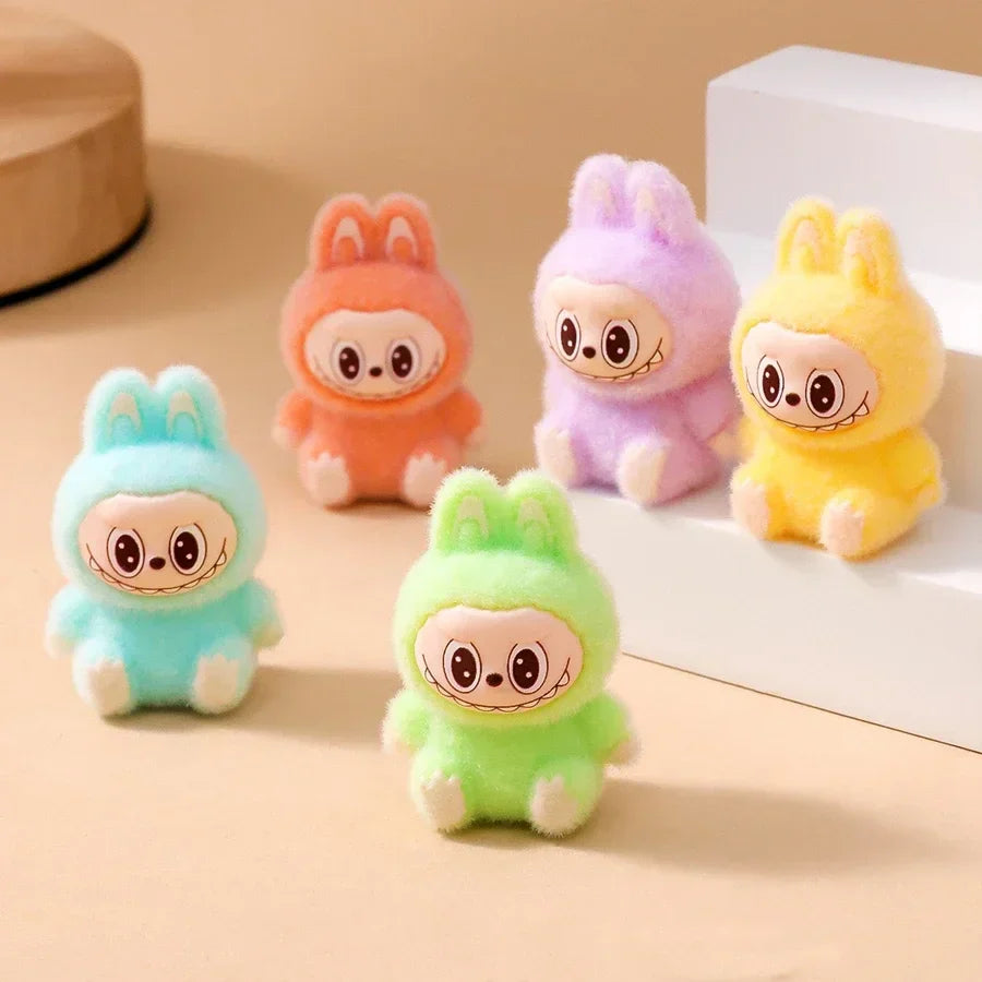 9PCS Labubu Cartoon Mini Flocking Doll Keychain