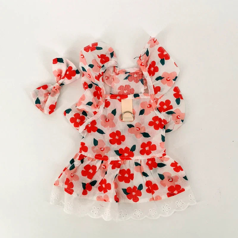 Flower Plaid Dress Pet Cat Clothes