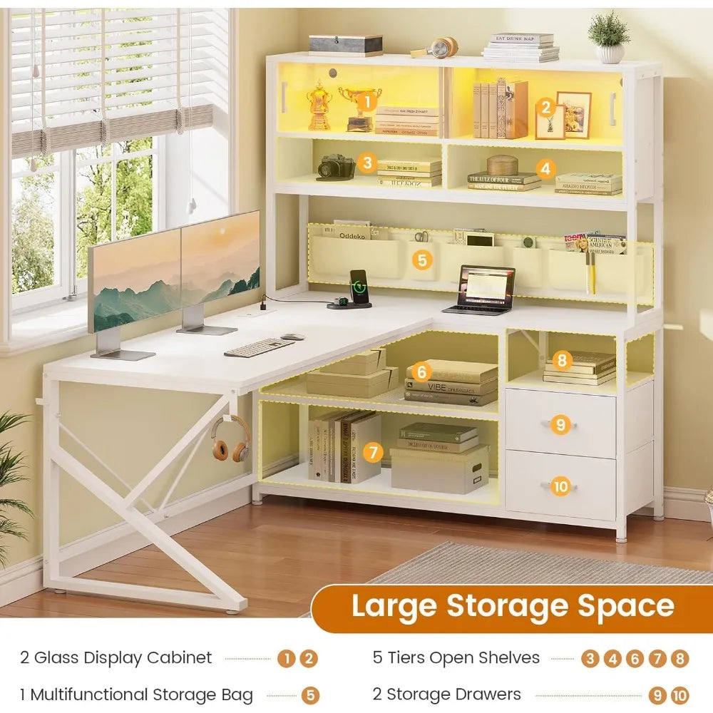 CHENGWEI L-Shaped LED Gaming Desk