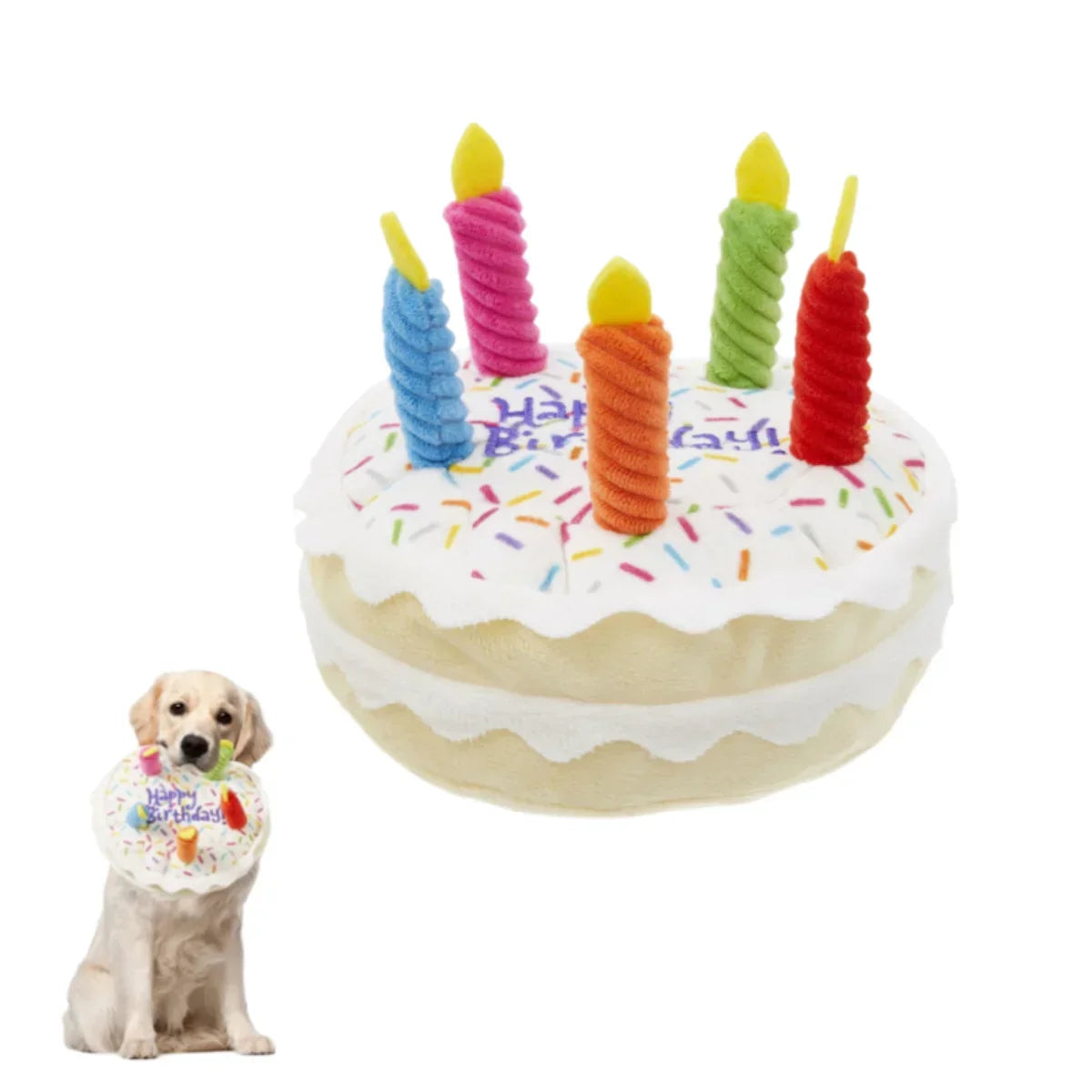 Plush Dog Birthday Cake Toy
