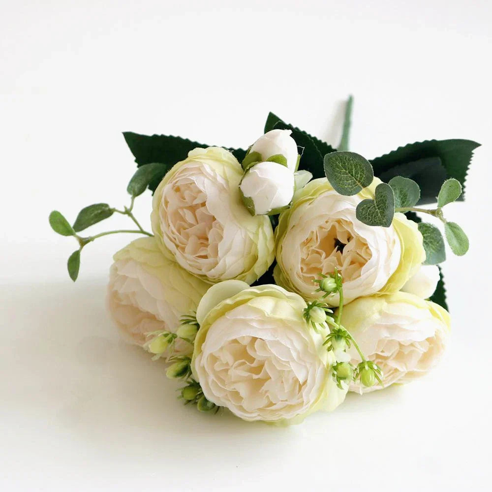 Flowers Fake Silk White Peonies