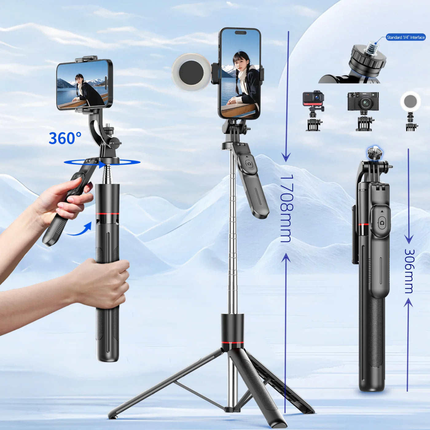 BSLIUFANG 360° Selfie Tripod