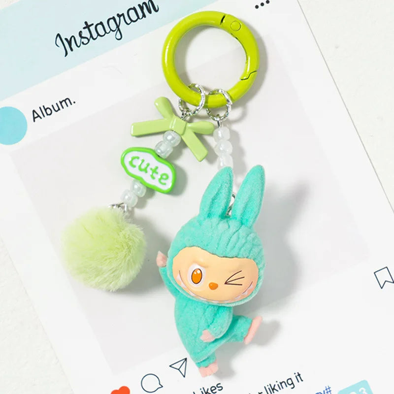 New Flocking Mini Labubu Keychain Bag Pendant