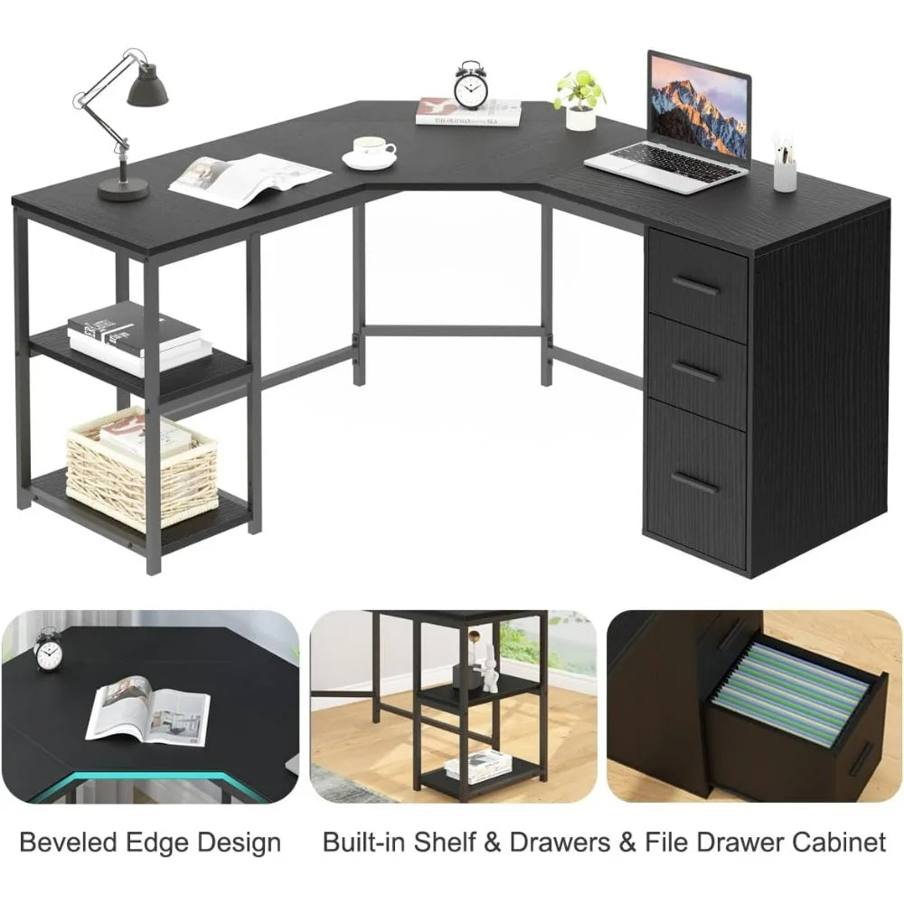Black L-Shaped Executive Desk