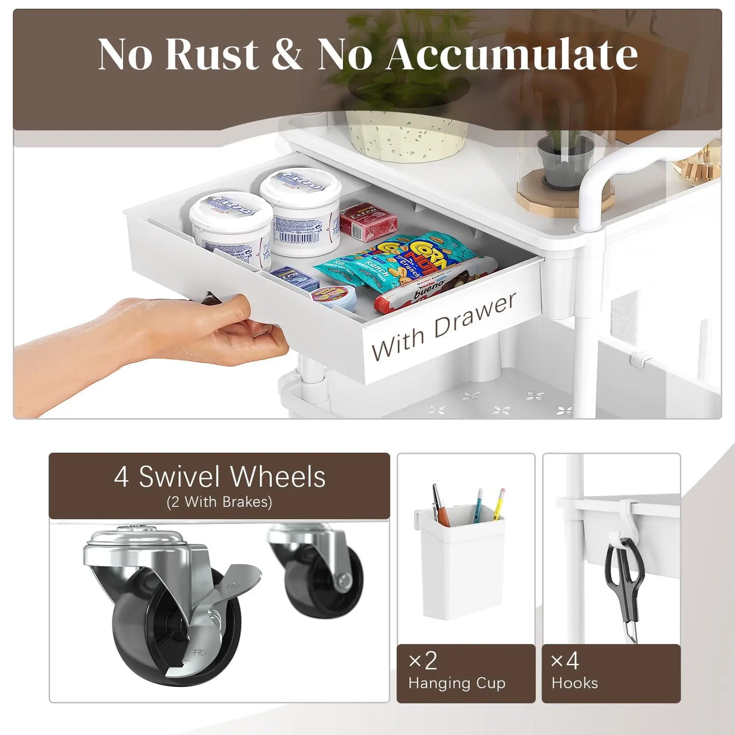 4-Tier Rolling Utility Cart with Drawer