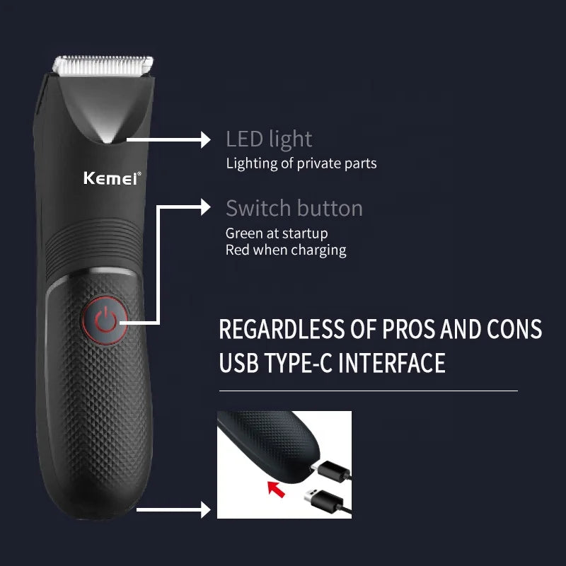 Kemei Waterproof Body Hair Trimmer