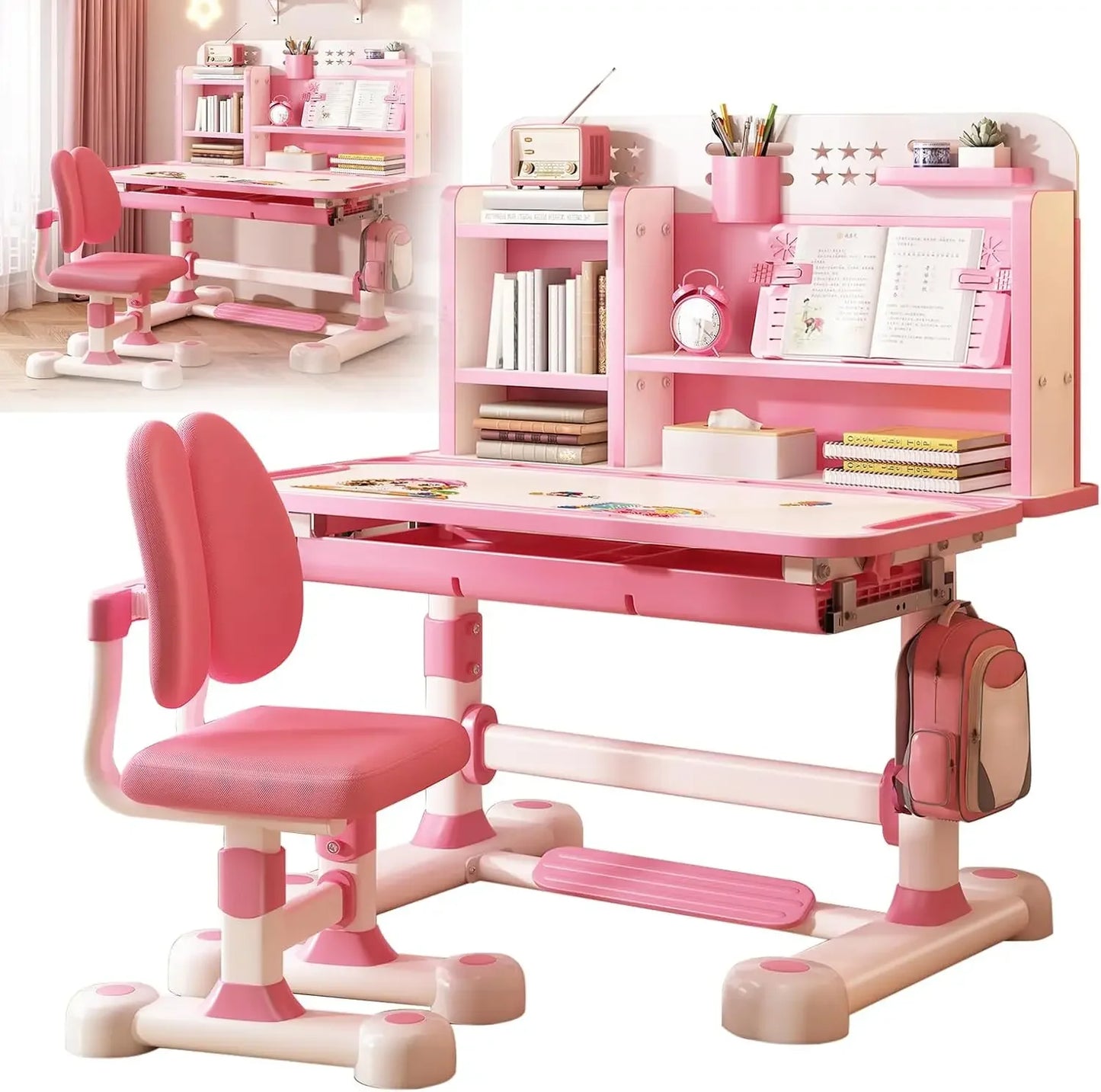 Kids Adjustable Study Desk Set