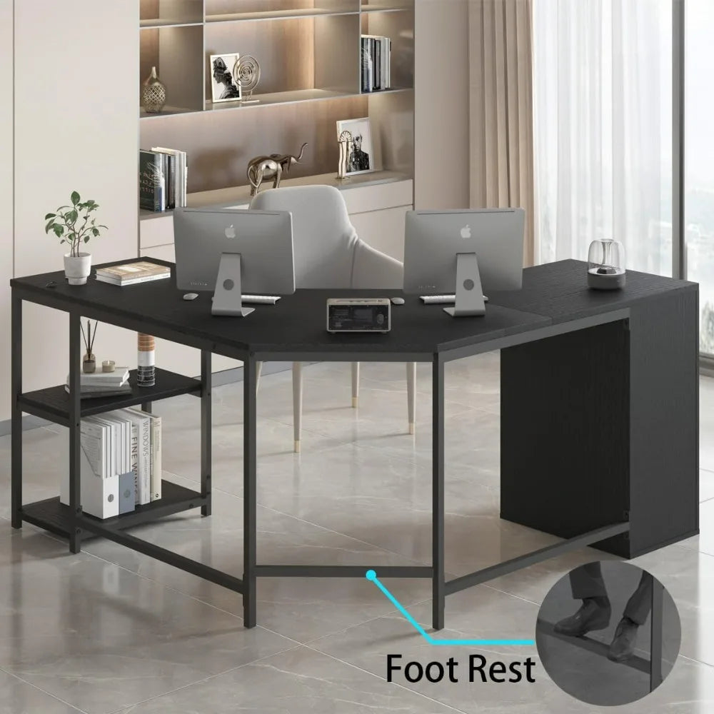 Black L-Shaped Executive Desk