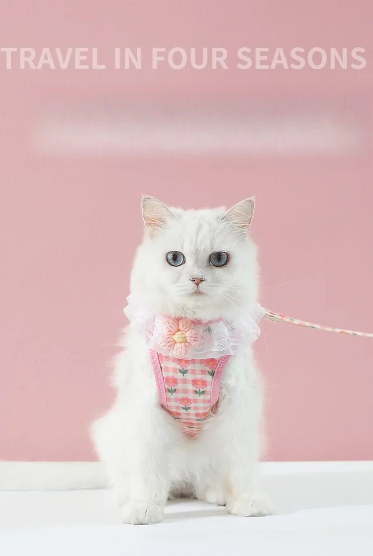 Floral Lace Pet Harness Set