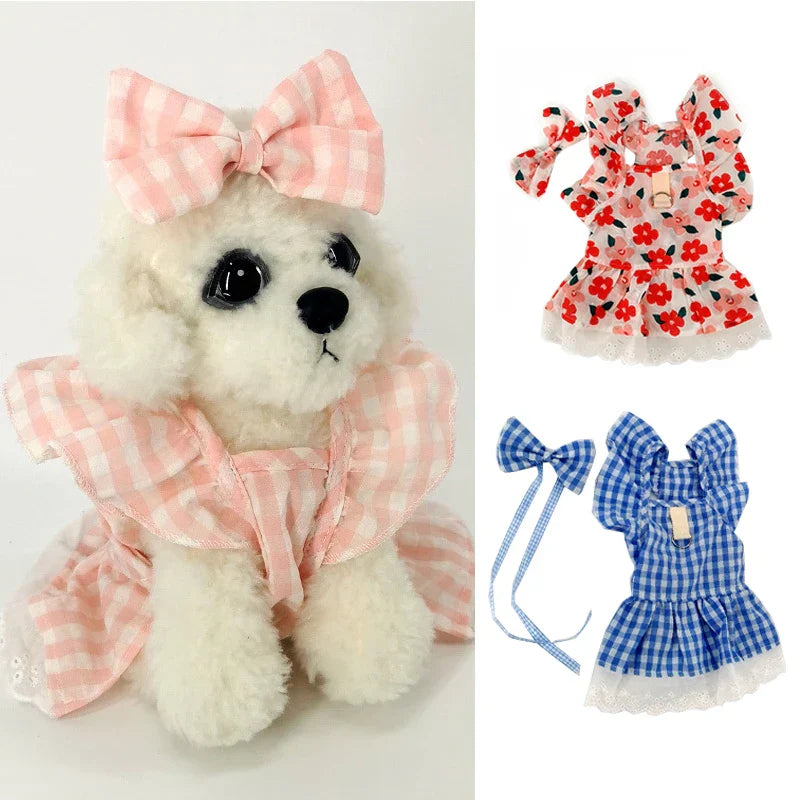 Flower Plaid Dress Pet Cat Clothes