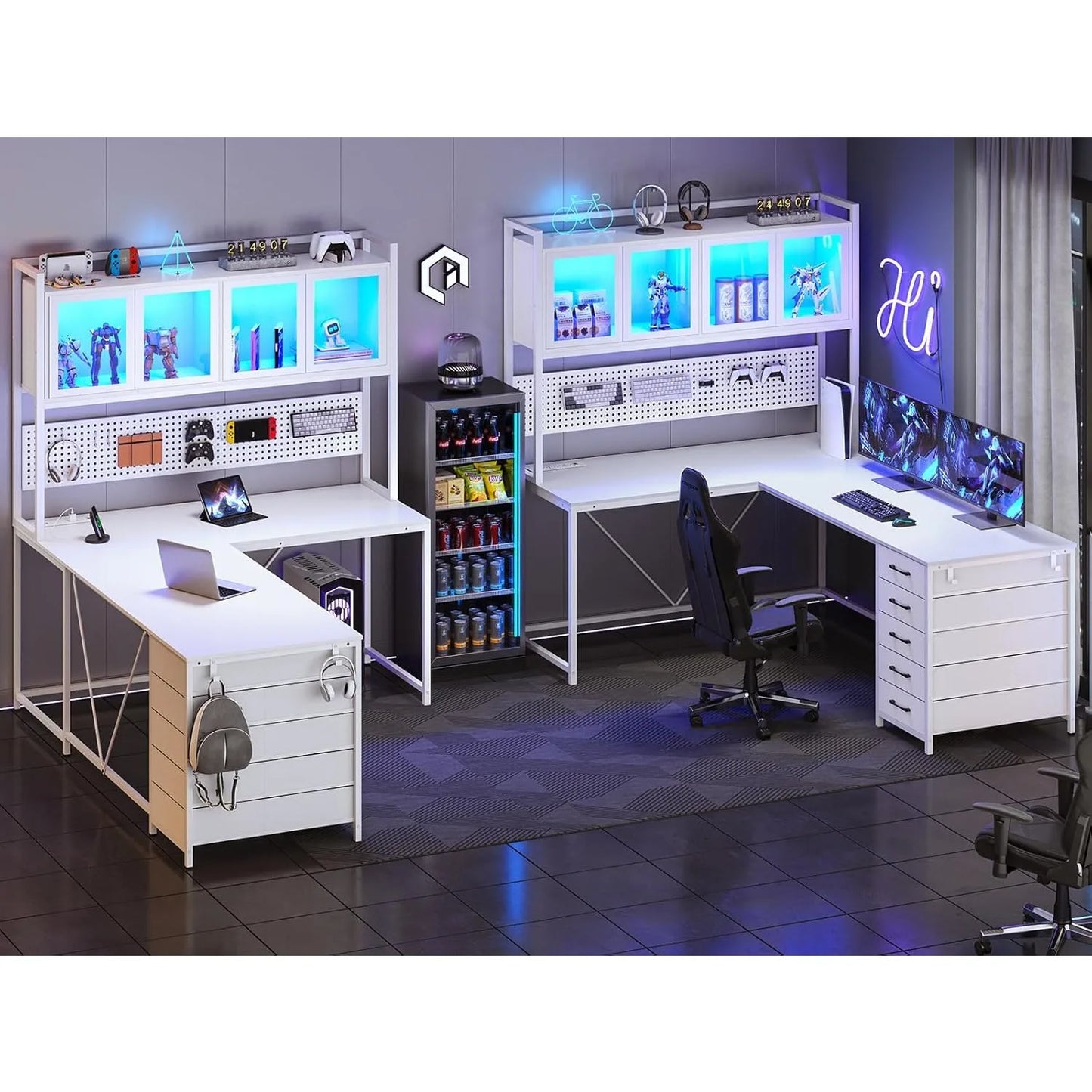 L-Shaped White Gaming Desk