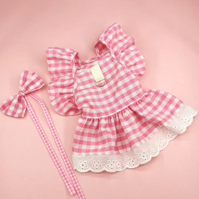 Flower Plaid Dress Pet Cat Clothes