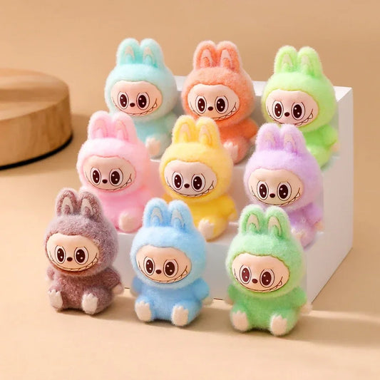 9PCS Labubu Cartoon Mini Flocking Doll Keychain