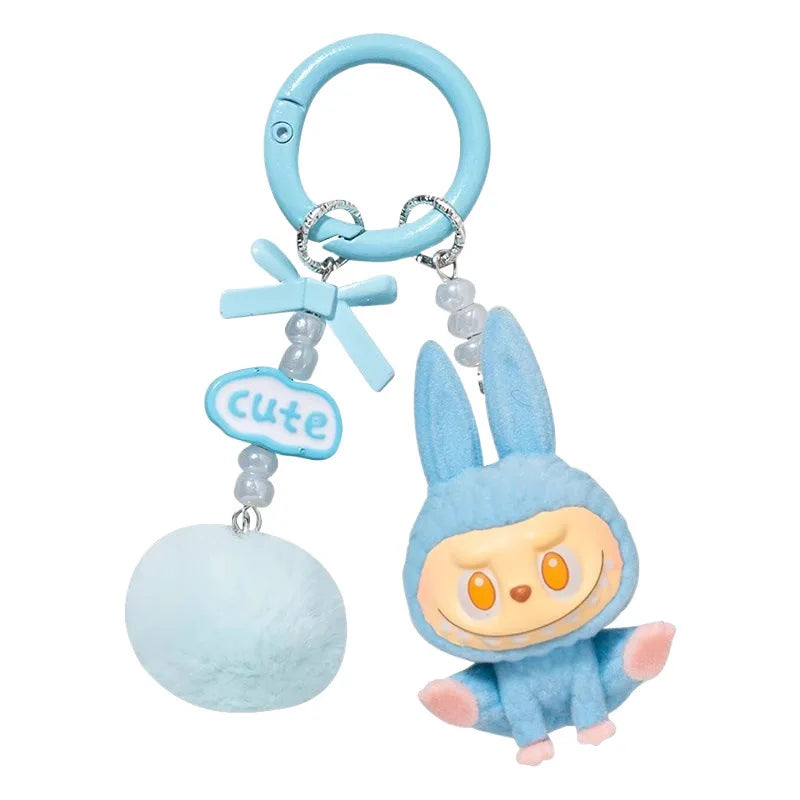 New Flocking Mini Labubu Keychain Bag Pendant