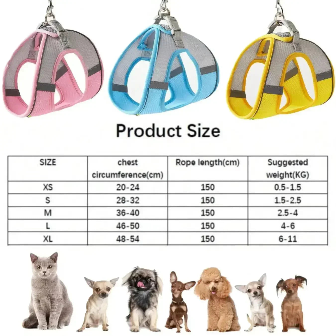 Adjustable Pet Harness Leash Set