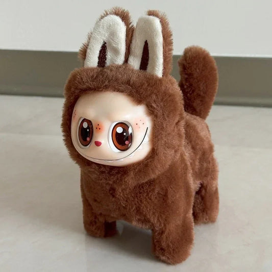 2025 Hot New Electric Labubu Dog Plush Cartoon Silicone Face Will Glow Walk And Sing Labubu Mount Children'S Toys Model Gift