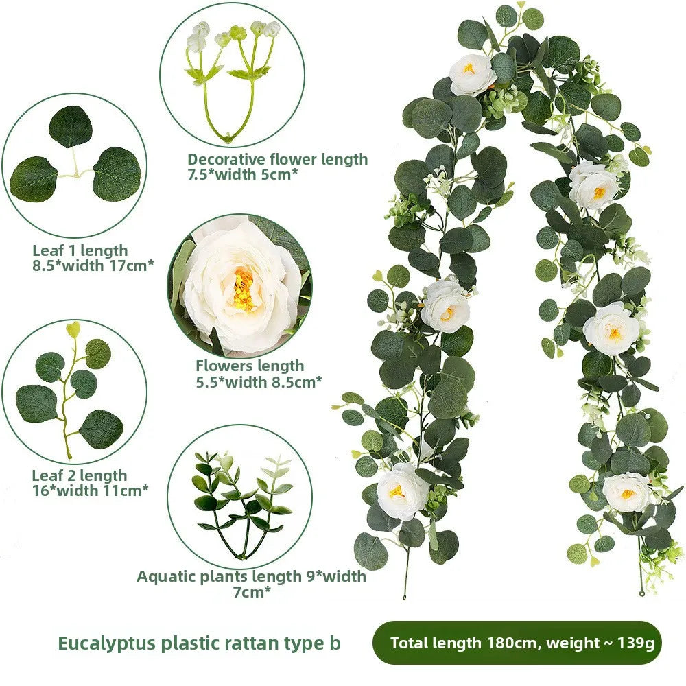 Faux Eucalyptus Garland with Flowers