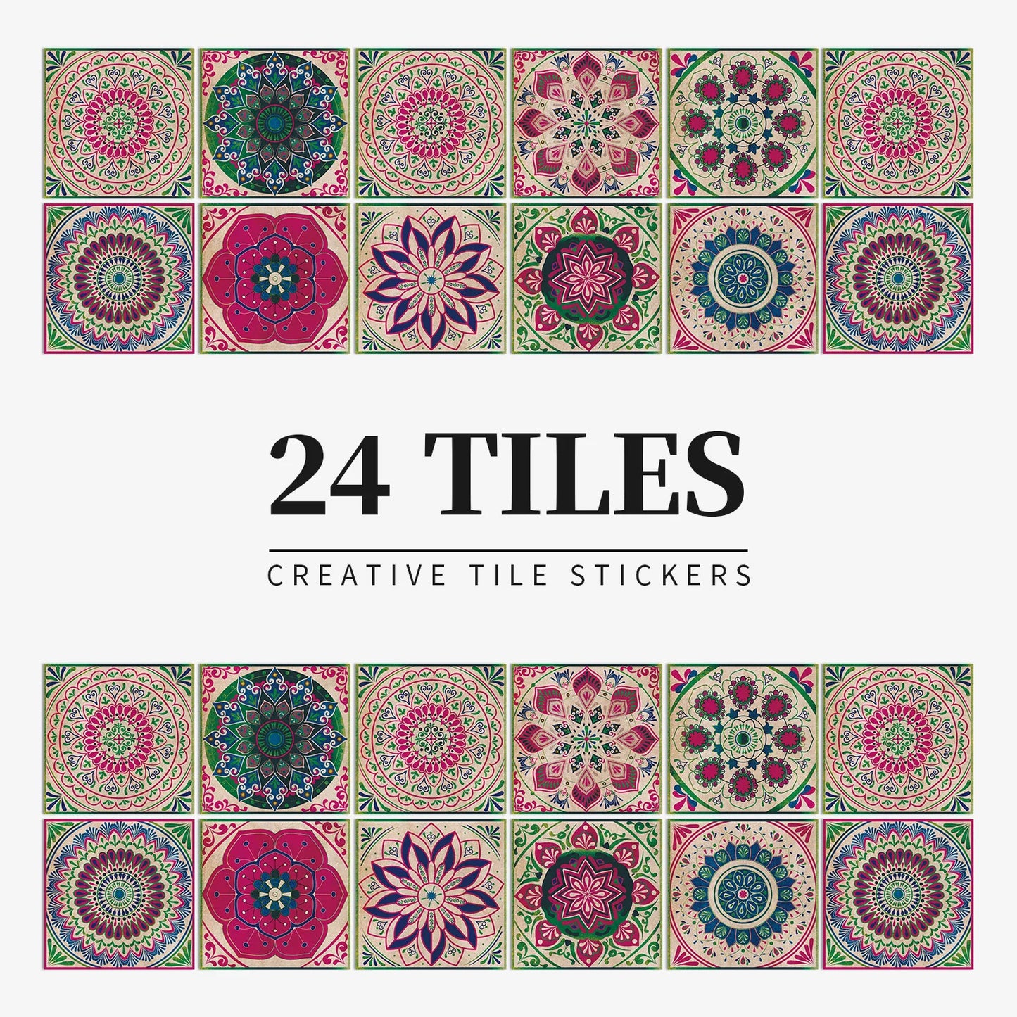 24pcs Mandala Retro Self-Adhesive Tile Stickers