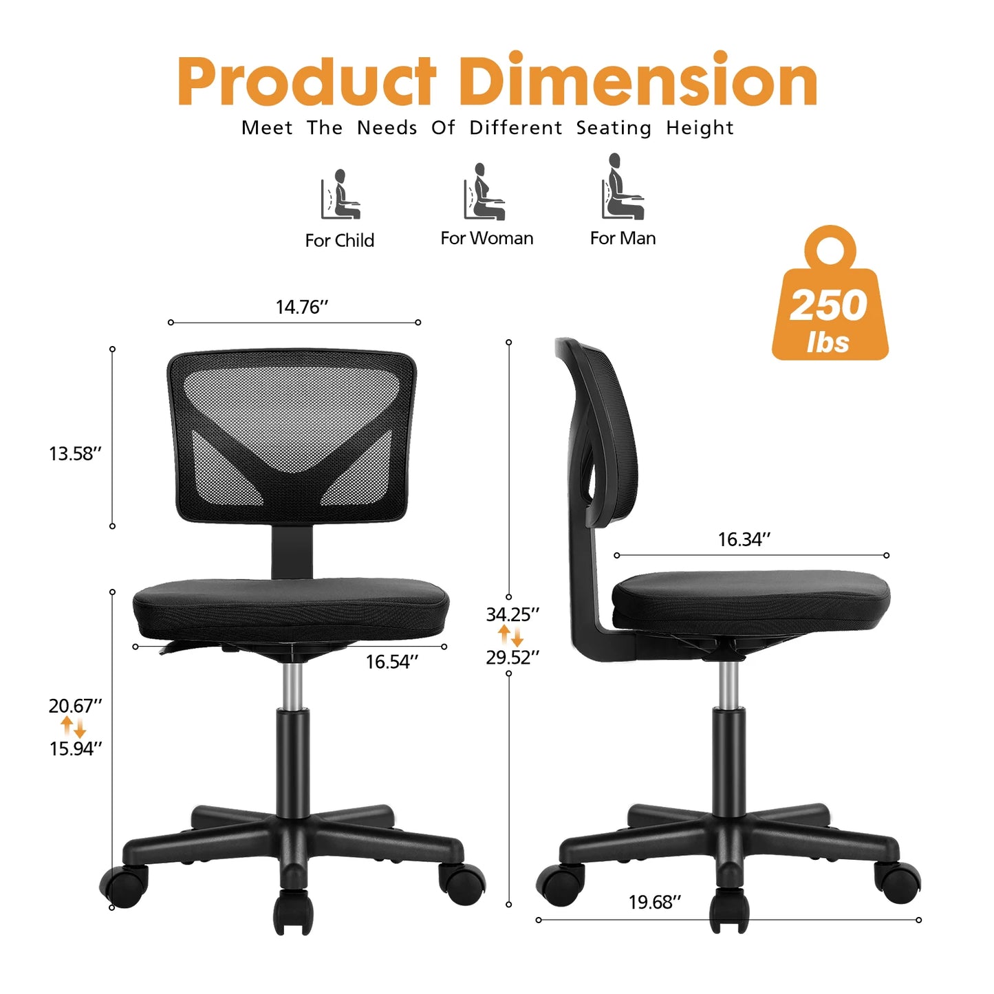 JHK Mesh Armless Office Chair