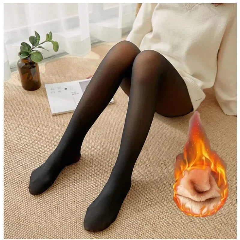 Thicken Warm Tights For Women Winter Thermal Stockings Leggings Sexy Translucent Fleece Velvet Tights Pantyhose Female Pants
