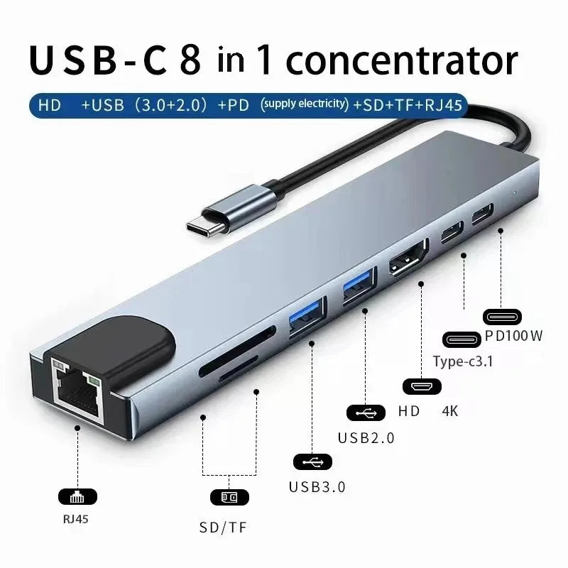 USB Type-C 8-in-1 Hub Adapter