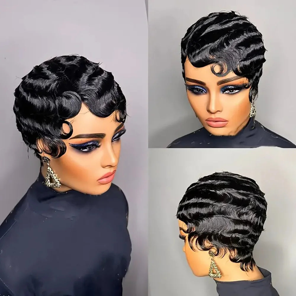 Short Finger Wave Human Hair Wig