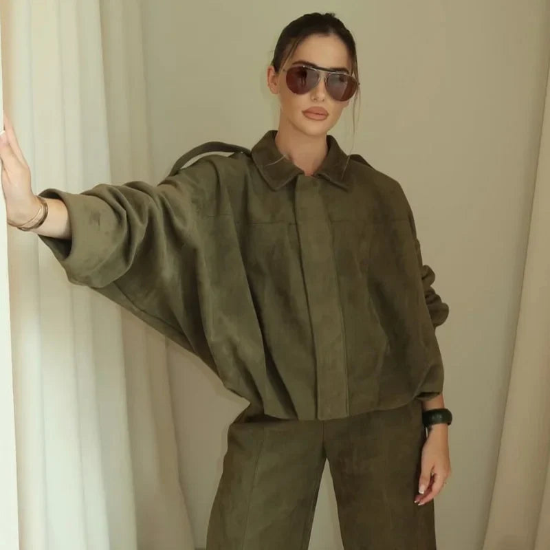 HXAO Women’s Suede Bomber Jacket