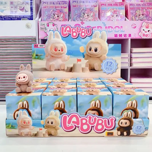 12pcs New Labubu Blind Box Cartoon Flocking Hand-Made Dolls