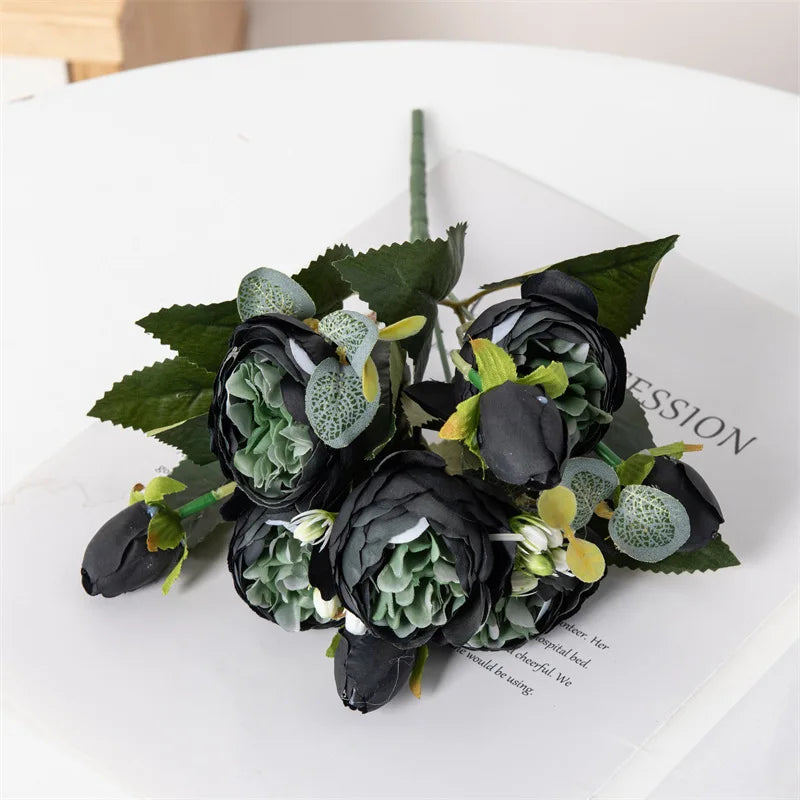 Flowers Fake Silk White Peonies