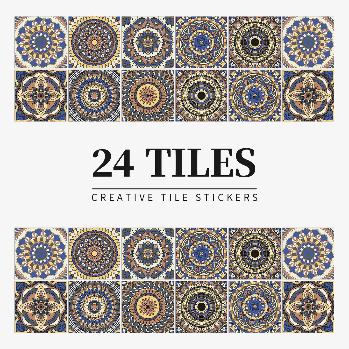 24pcs Mandala Retro Self-Adhesive Tile Stickers