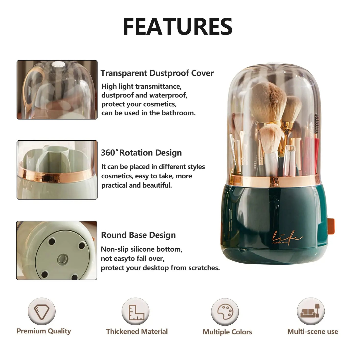 360° Rotating Makeup Brush Organizer