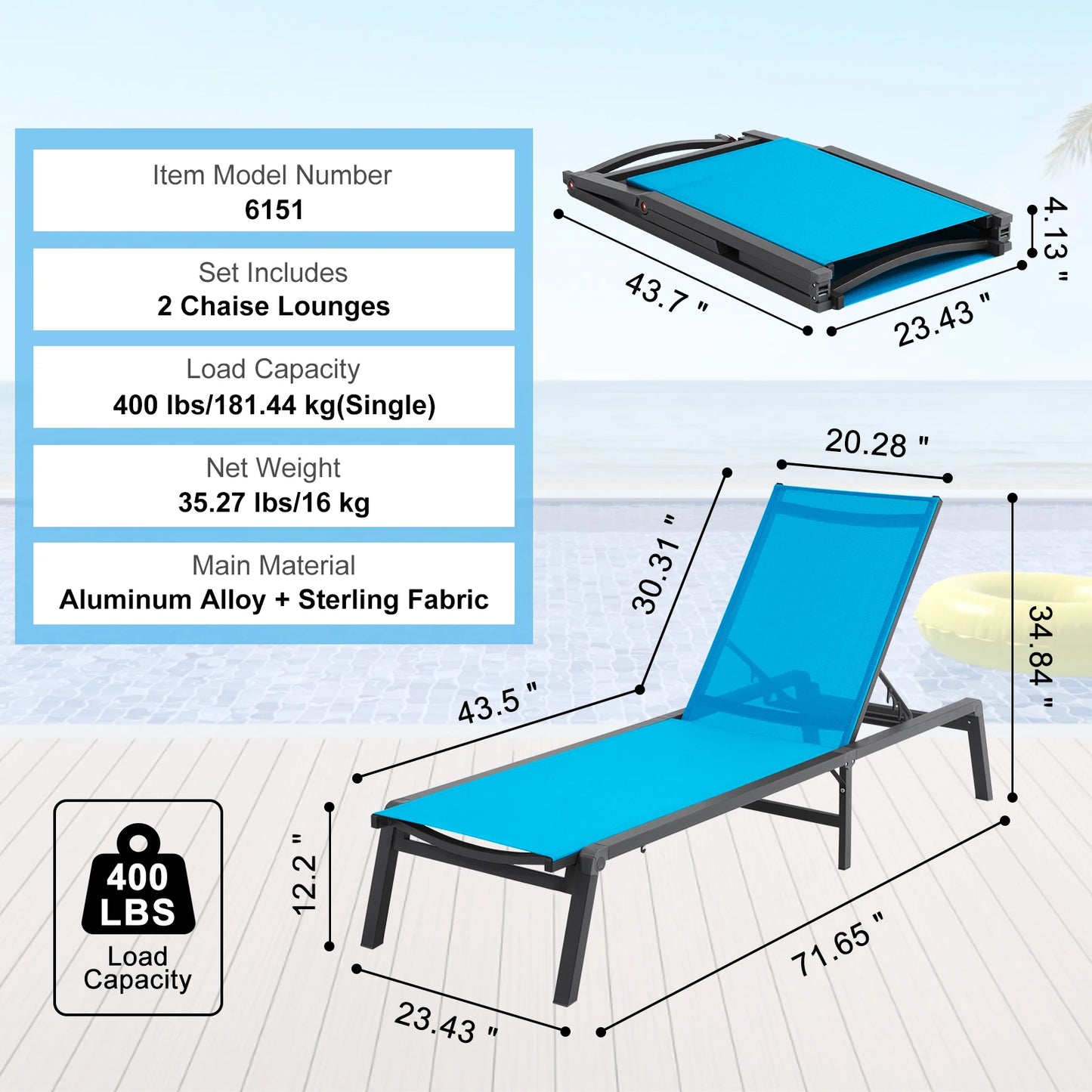 SucceBuy Outdoor Aluminum Chaise Lounge