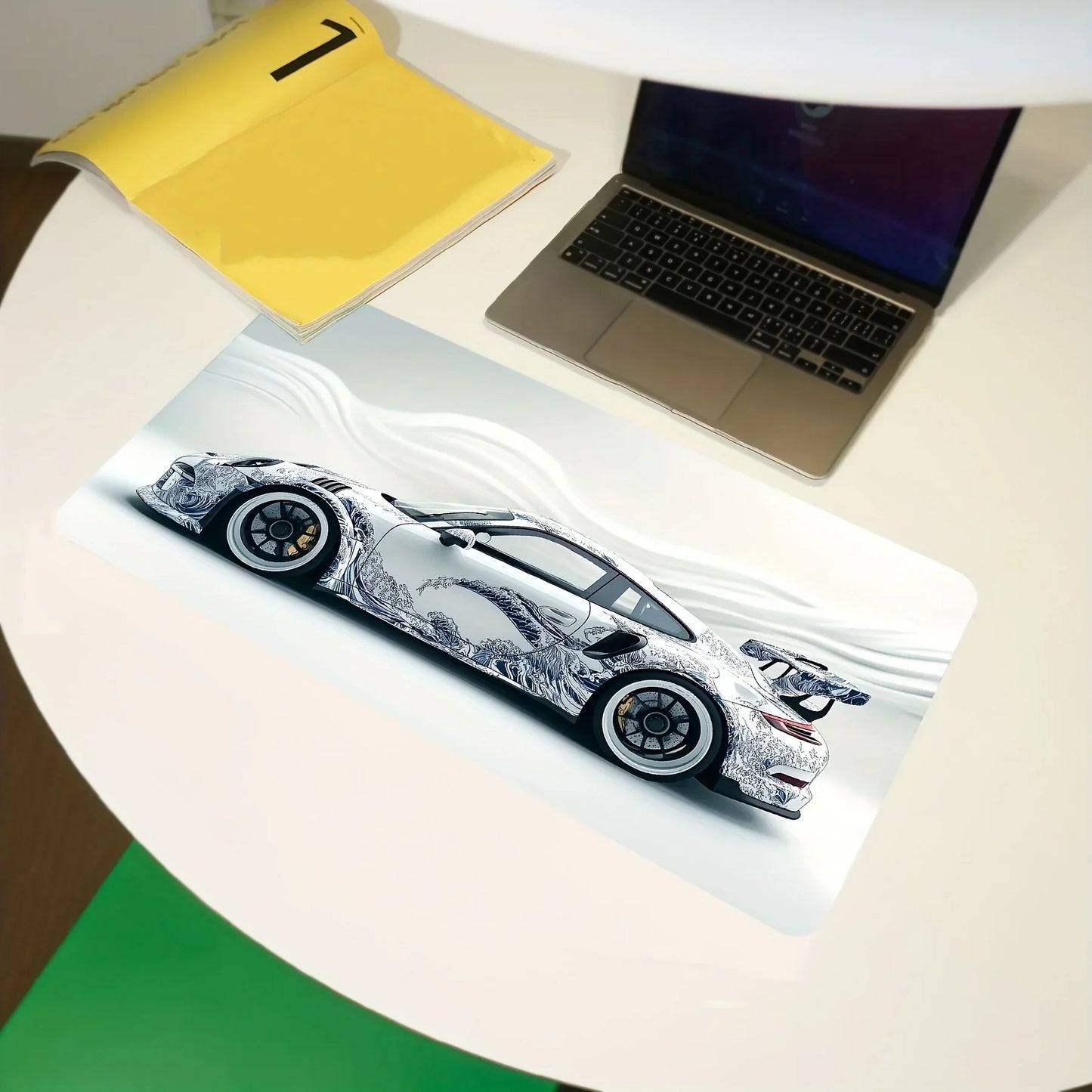 White Sports Car Gaming Mat