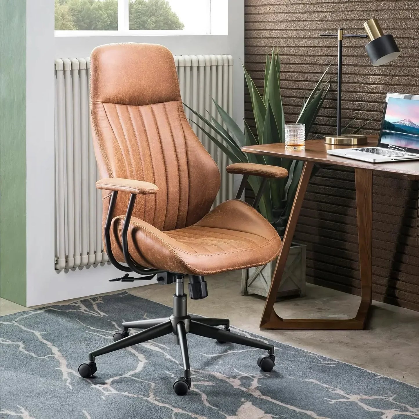 GUANGBAI Mid-Century Ergonomic Leather Chair